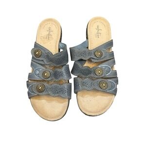 Clarks Collection Women's Sandals Blue Leather Slip On Size 9  Slide